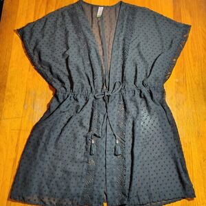 Cover Up Black Sheer Pom Pom Lace Trim Tassel Drawstring XL whimsigoth dark‎